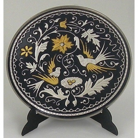 Damascene Gold Silver Bird Round Decor Plate 4