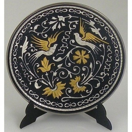 Damascene Gold Silver Bird Round Decor Plate 3