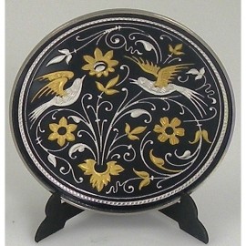 Damascene Gold Silver Bird Round Decorative Plate 6