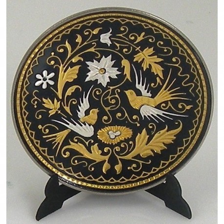 Damascene Gold Silver Bird Round Decorative Plate 4