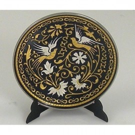 Damascene Gold Silver Bird Round Decorative Plate 3