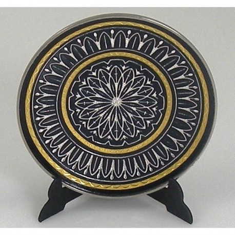 Damascene Gold Silver Geometric Round Decor Plate 2