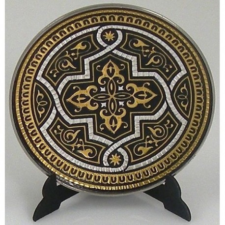 Damascene Gold Silver Geometric Round Decor Plate 1
