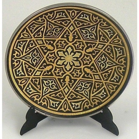 Damascene Gold Geometric Round Deco Plate
