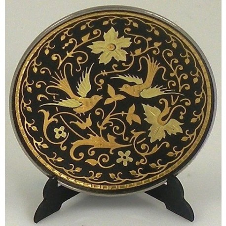 Damascene Gold Round Bird Decor Plate 10