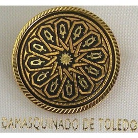 Damascene Gold Geometric Round Brooch style 8700