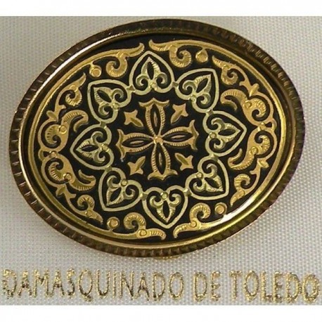 Damascene Gold Geometric Oval Brooch style 8701