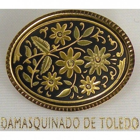 Damascene Gold Flower Oval Brooch style 8701