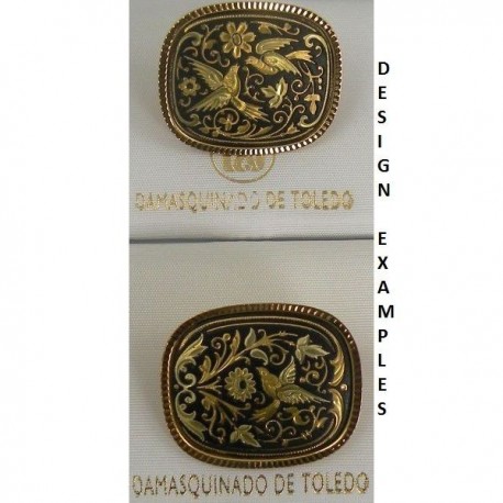 Damascene Gold Bird Rectangle Brooch style 8702