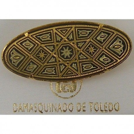 Damascene Gold Geometric Oval Brooch style 2231