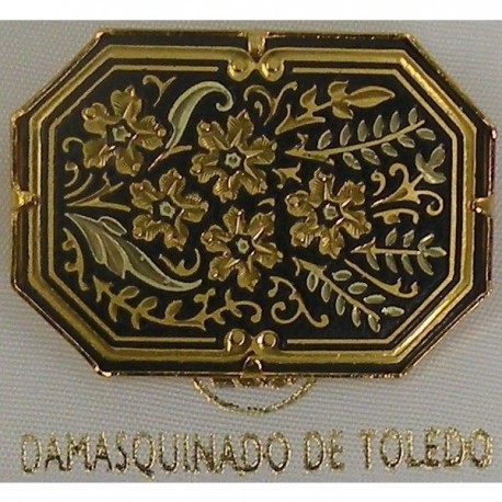 Damascene Gold Flower Octagon Brooch