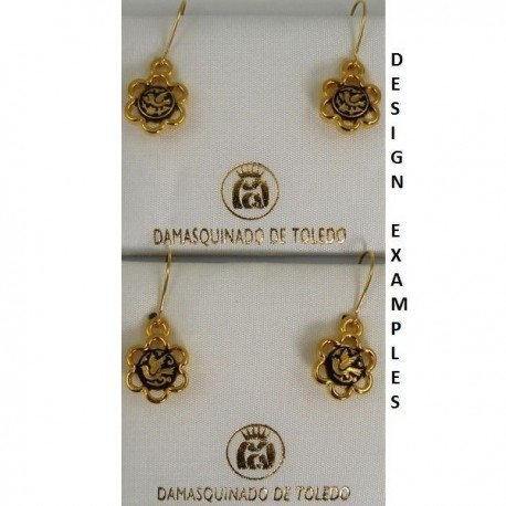 Damascene Gold Bird Flower Drop Earrings