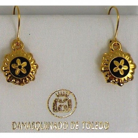 Damascene Gold Flower Round Drop Earrings