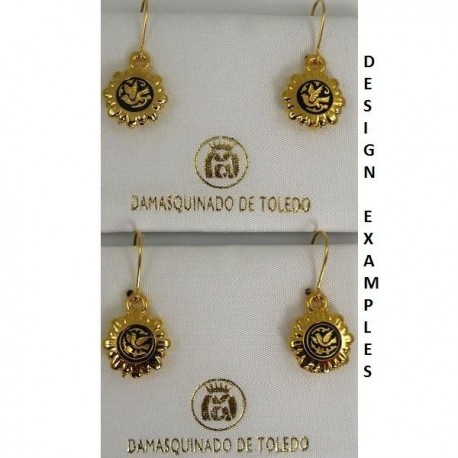 Damascene Gold Bird Round Drop Earrings