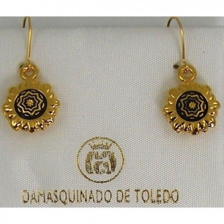 Damascene Gold Geometric Round Drop Earrings