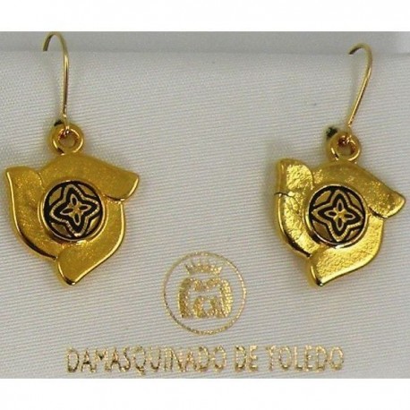 Damascene Gold Geometric Flower Drop Earrings style 8111