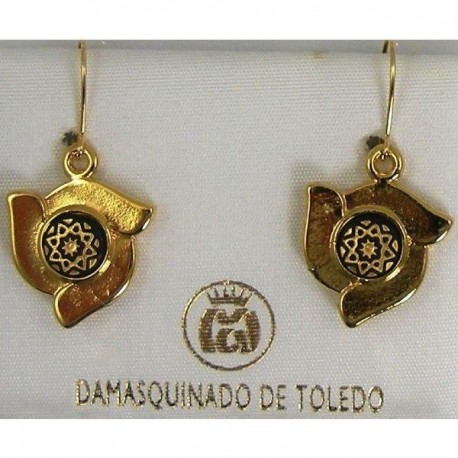 Damascene Gold Star Flower Drop Earrings style 8111