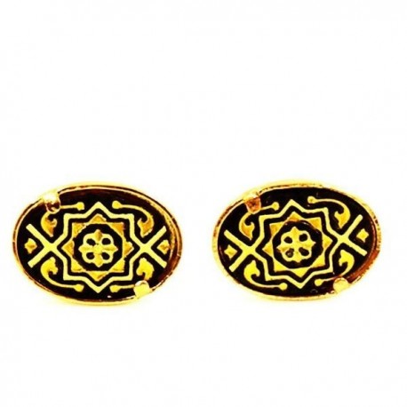 Damascene Gold Oval Geometric Earrings