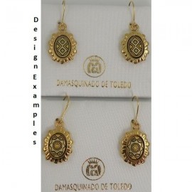 Damascene Gold Geometric Oval Drop Earrings style 8105