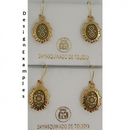 Damascene Gold Geometric Oval Drop Earrings style 8105
