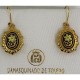 Damascene Gold Flower Oval Drop Earrings