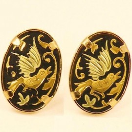 Damascene Gold Oval Bird Earrings Style 2118