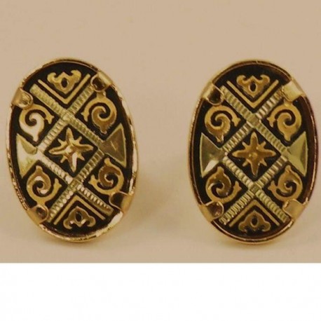 Damascene Gold Oval Geometric Earrings Style 2118