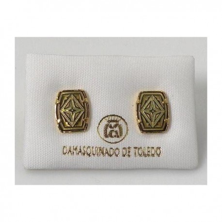 Damascene Gold Geometric Earrings 11x9mm Rectangle