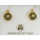 Damascene Gold Drop Earrings Flower 12mm Round