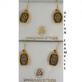 Damascene Gold Geometric Rectangle Drop Earrings