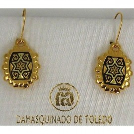Damascene Gold Geometric Rectangle Drop Earrings style 8107