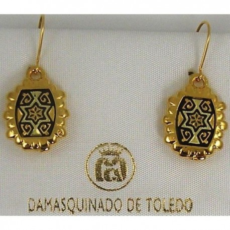Damascene Gold Geometric Rectangle Drop Earrings style 8107