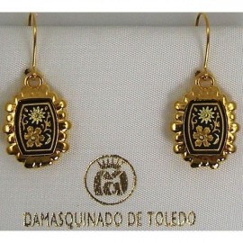 Damascene Gold Flower Rectangle Drop Earrings style 8107