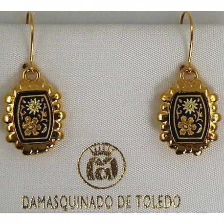 Damascene Gold Flower Rectangle Drop Earrings style 8107