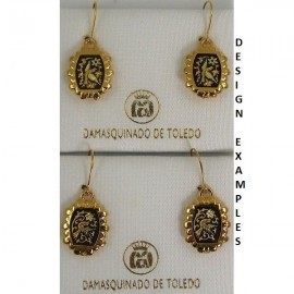  Damascene Gold Bird Rectangle Drop Earrings style 8107