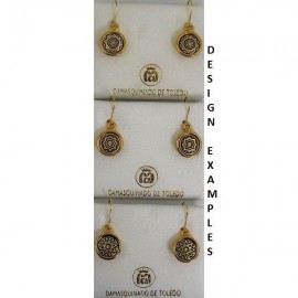 Damascene Gold Drop Earrings Star 12mm Round