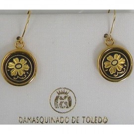 Damascene Gold Flower Round Drop Earrings style 8102
