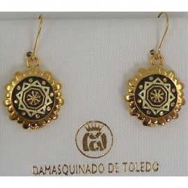 Damascene Gold Star Round Drop Earrings style 8103