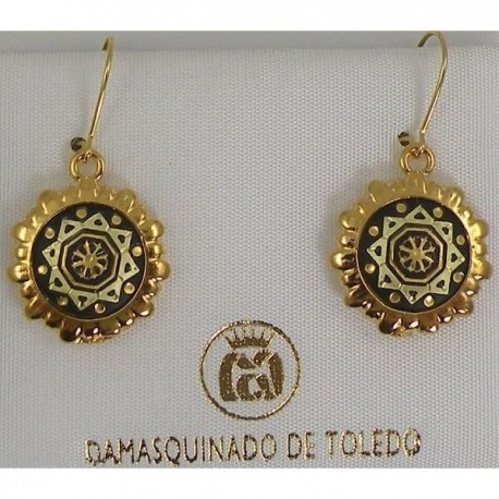 Damascene Gold Star Round Drop Earrings style 8103