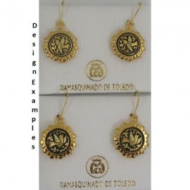 Damascene Gold Bird Round Drop Earrings style 8103