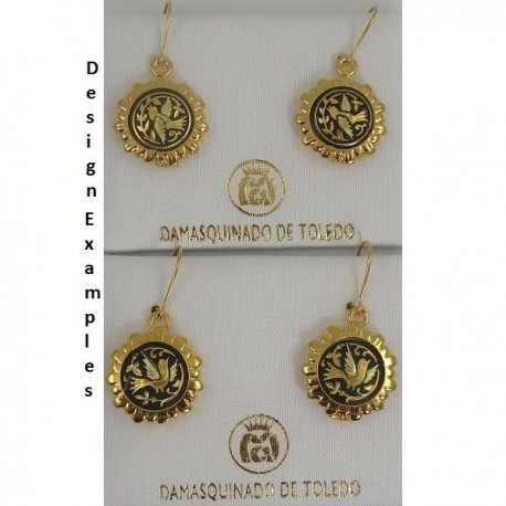 Damascene Gold Bird Round Drop Earrings style 8103