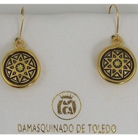 Damascene Gold Star Round Drop Earrings style 8102