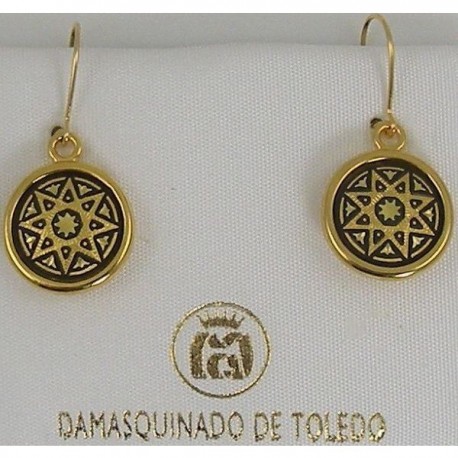 Damascene Gold Star Round Drop Earrings style 8102