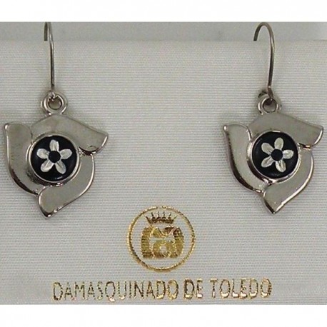 Damascene Silver Flower Flower Drop Earrings style 9111