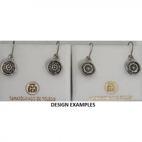 Damascene Silver Drop Earrings Star 12mm Round