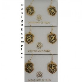 Damascene Gold Bird Shield Drop Earrings