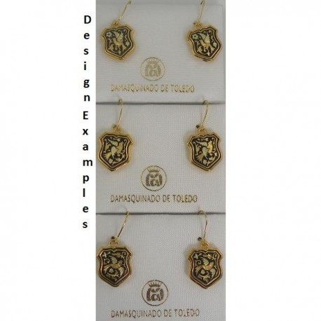 Damascene Gold Bird Shield Drop Earrings