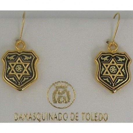 Damascene Gold Star of David Shield Drop Earrings