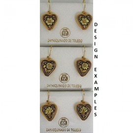 Damascene Gold Drop Earrings Flower 17mm Heart