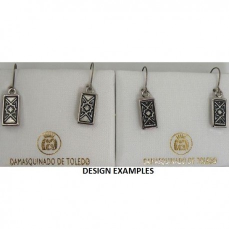 Damascene Silver Geometric Rectangle Drop Earrings style 9108
